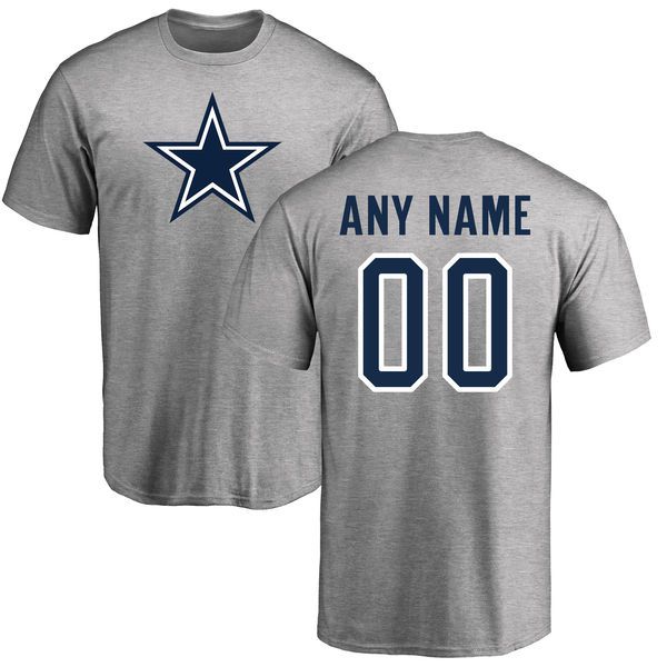 Men Dallas Cowboys NFL Pro Line Gray Custom Name and Number Logo T-Shirt
